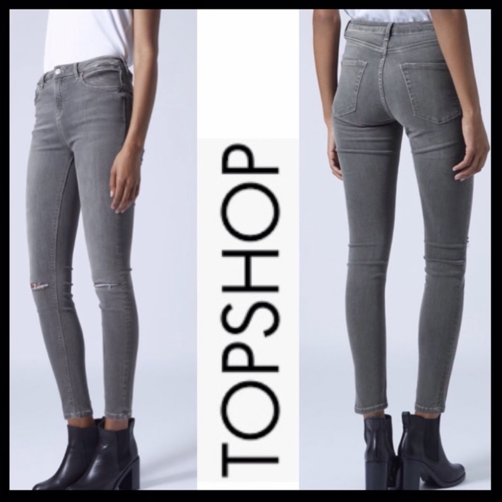 TOPSHOP Moto Grey Ripped Jamie Jeans
